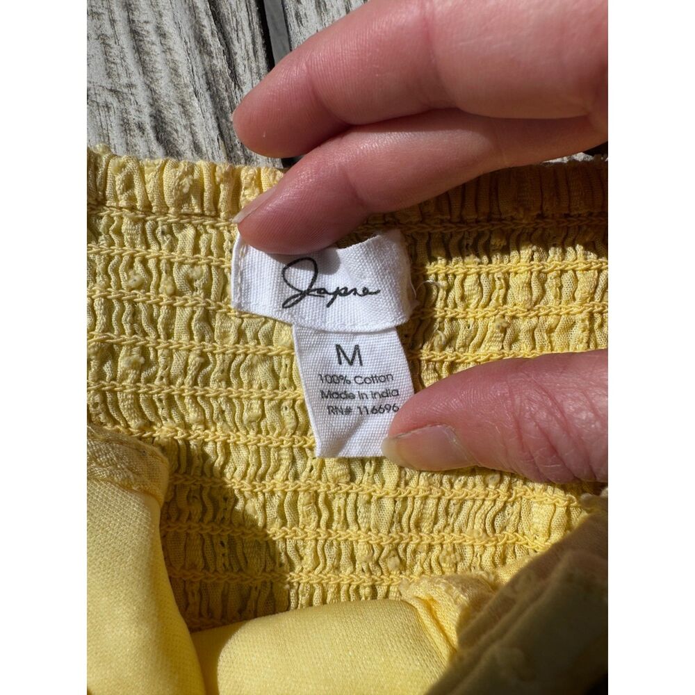 Japna Butter Yellow Eyelet Ruffle Hem Sun Dress Smocked Back Boho Summer M - Picture 9 of 15